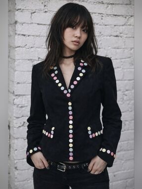 Moschino Cheap & Chic Polka Dot Trim Blazer Black Tailored Designer Jacket IT 40